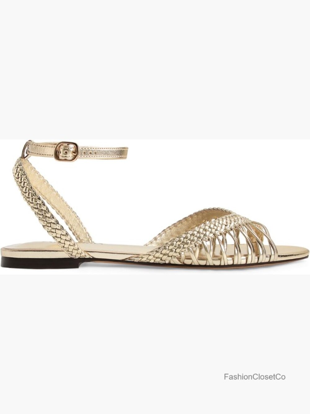 Faux Leather Woven Strappy Flat Sandals Pointed Open Toe Braid Beach